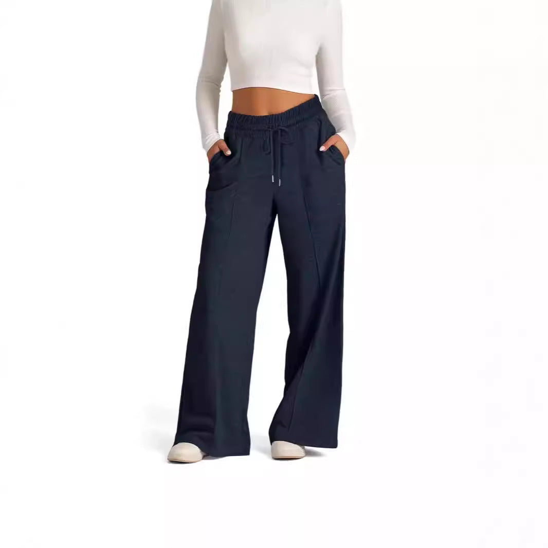 Women's Lace-up Solid Color Waist Tight Fashion Wide-leg Casual Pants