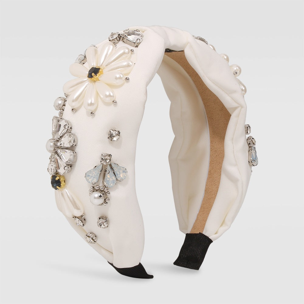 Cross-border Retro Palace Style Imitation Diamond Wide-side Hair Hoop Satin Cloth