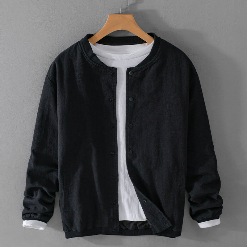 Linen Coat Stand Collar Men's Jacket