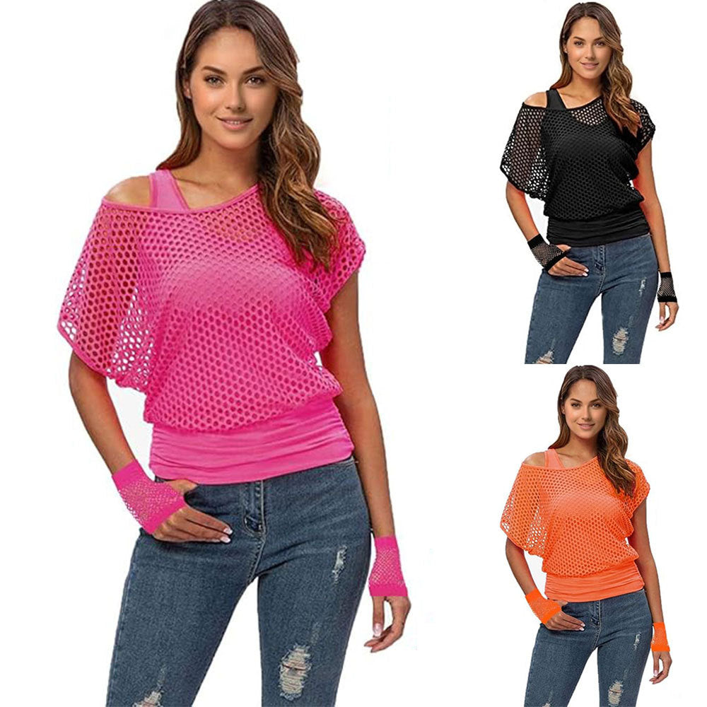 Party Ball Garment Off-the-shoulder Fishnet Short Sleeve Suit Two Pieces