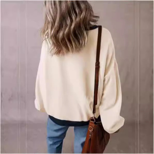 Hat Printed Sports Long Sleeve Pullover Loose Round Neck Sweater