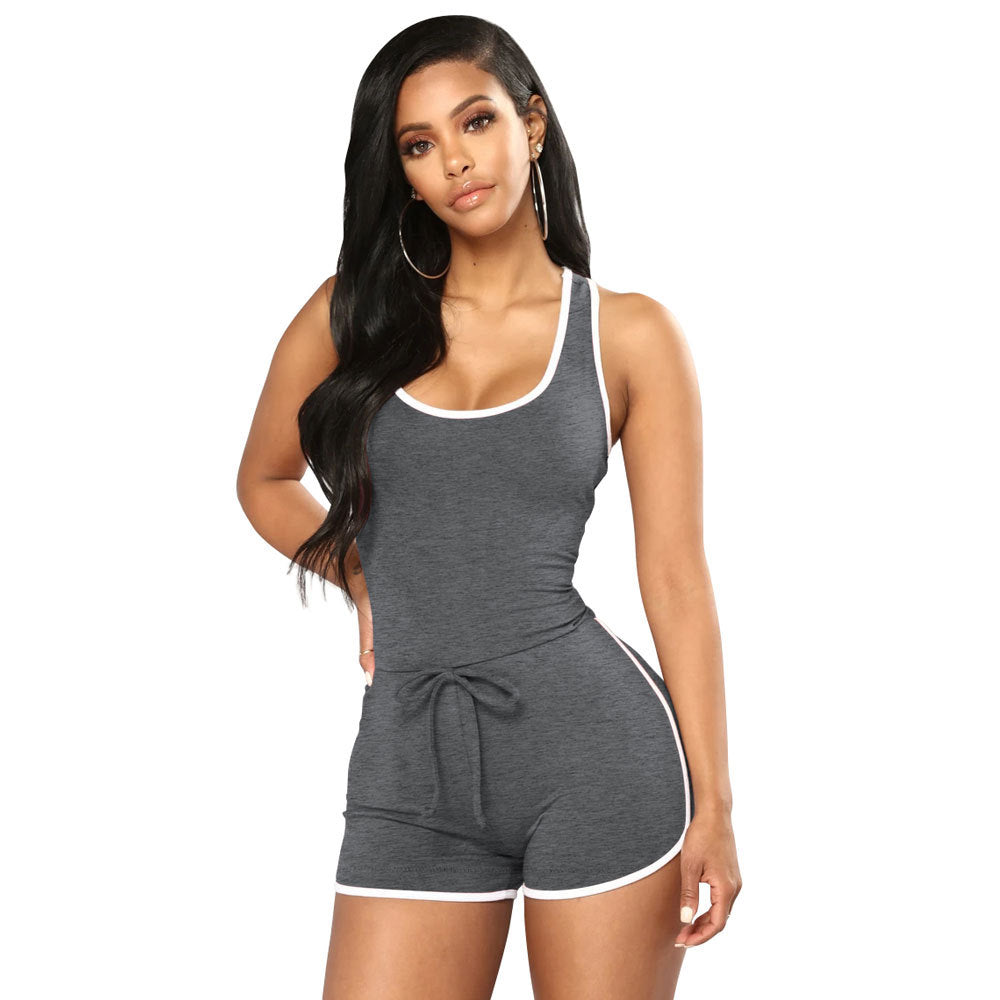 Fashion Solid Color Sexy Racer Back Jumpsuit