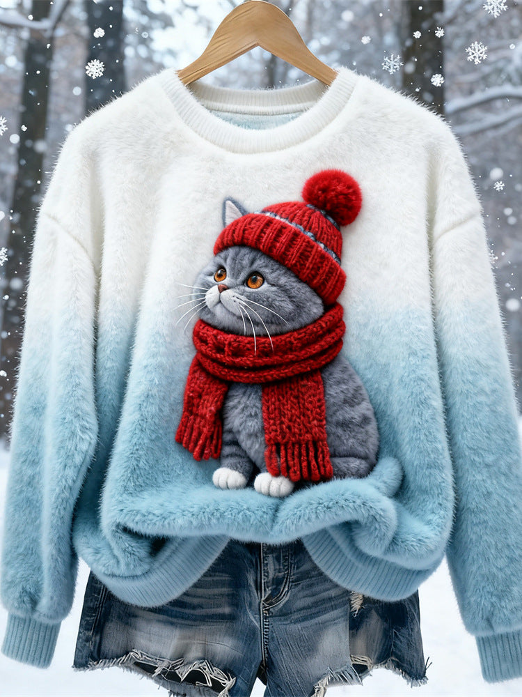 3D Digital Print Pattern Christmas Women's Flannel Sweatshirt