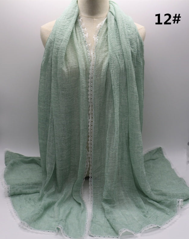 Cross Border Amazon Cotton Dirty Dye Solid Lace Scarf
