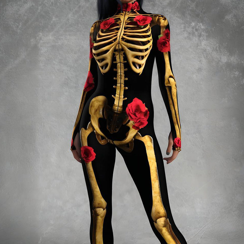 Women's Body Skeleton Skinny Print Jumpsuit