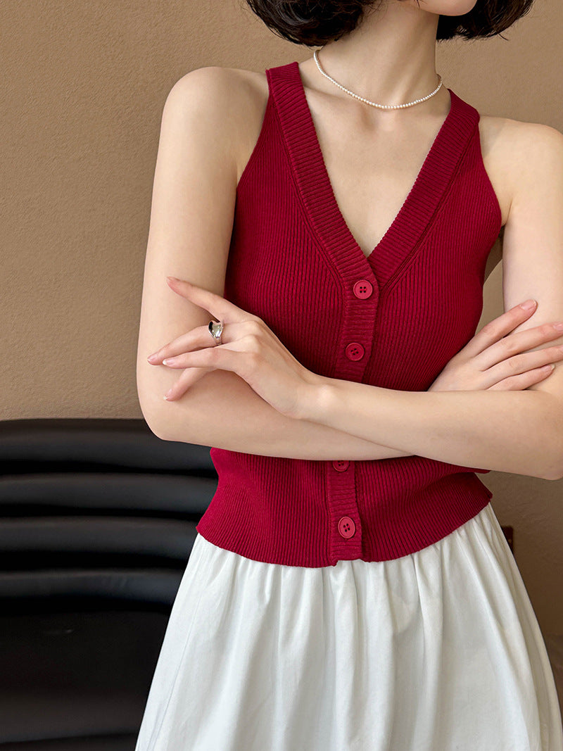 Korean Style Loose V-neck Sleeveless Knitwear