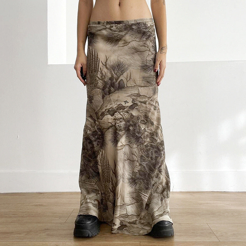 Ins Vintage Printed Hot Girl Low Waist Skirt