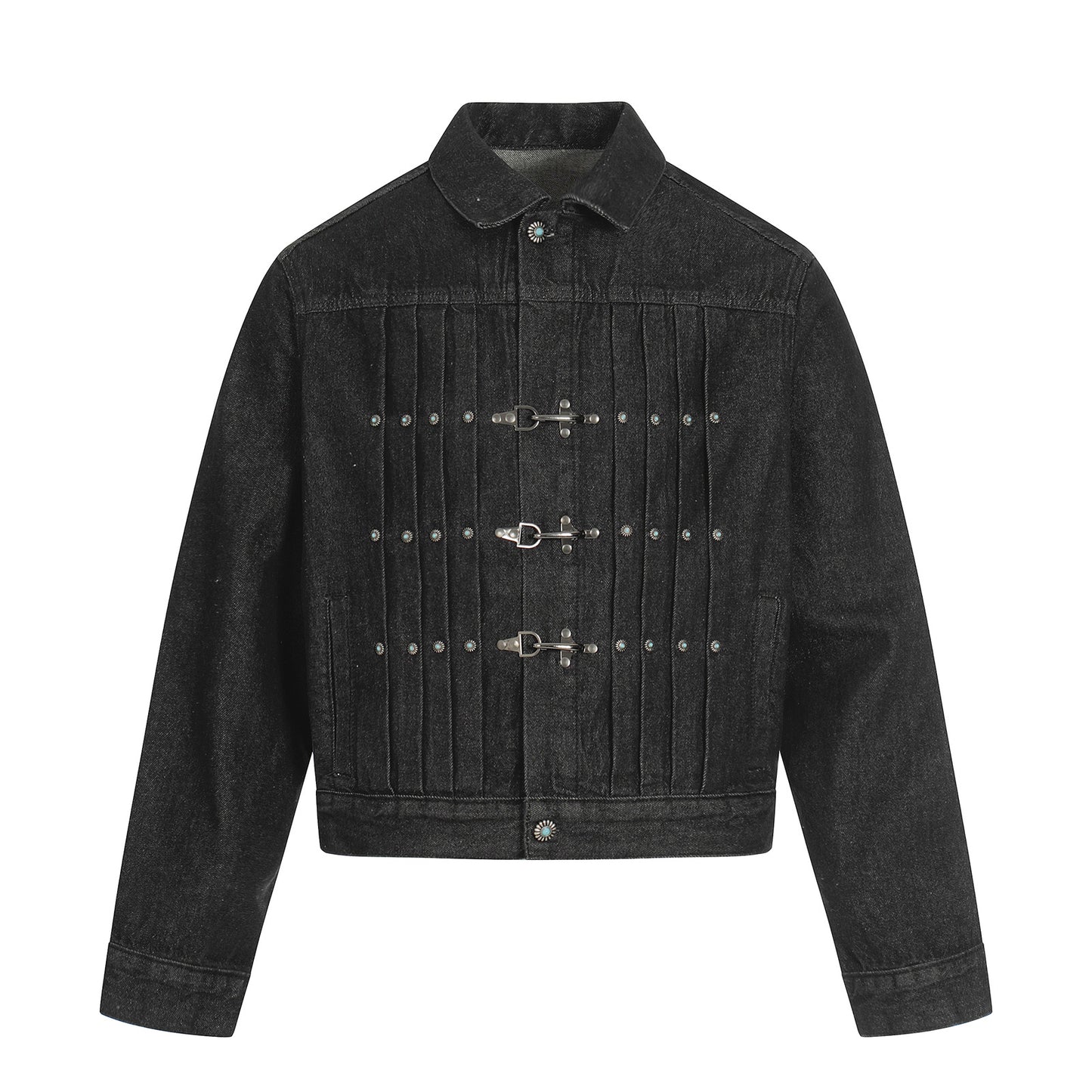 Amerikansk Retro Flyspænde Plisseret Ædelstensknap Design Cowboyjakke