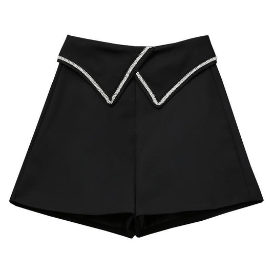 Cuffed high waist wide leg suit hot pants
