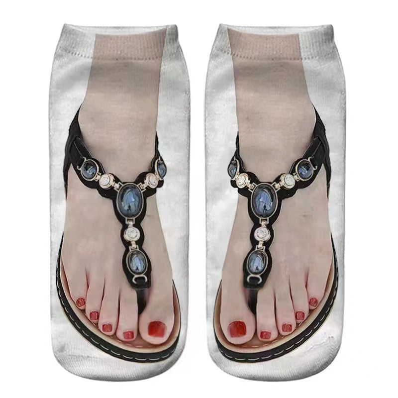 Women's Fashion Simple Flip-flop Print Socks