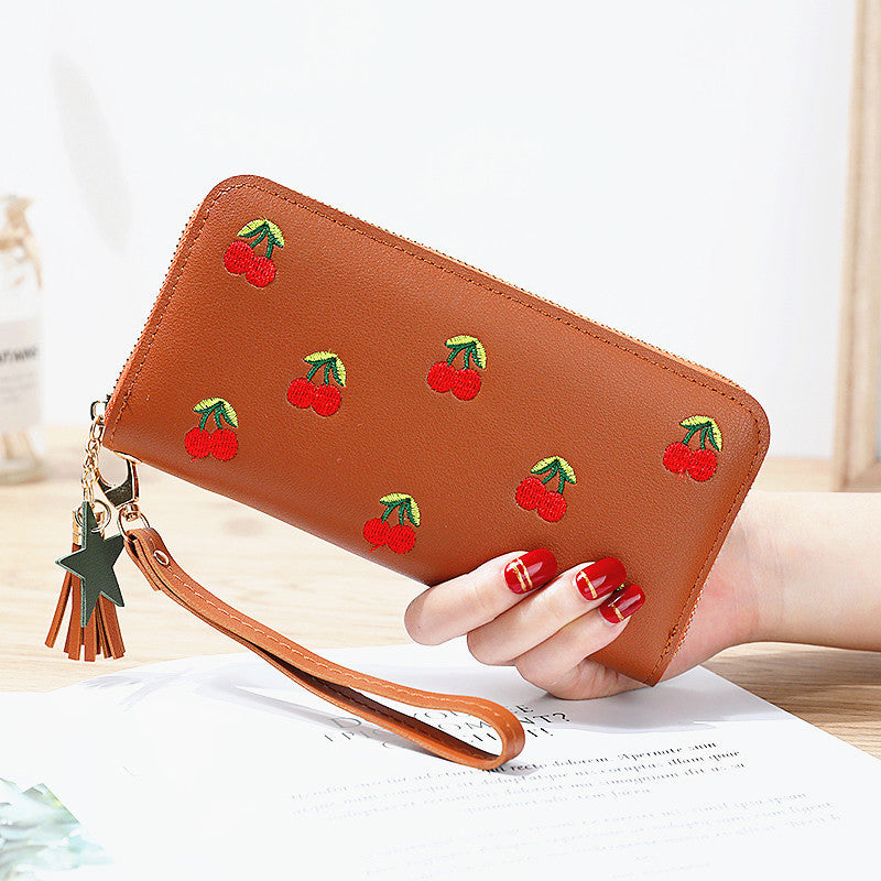 New style cherry embroidery fashion long wallet
