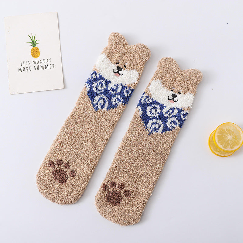 Coral fleece cute puppy cartoon socks