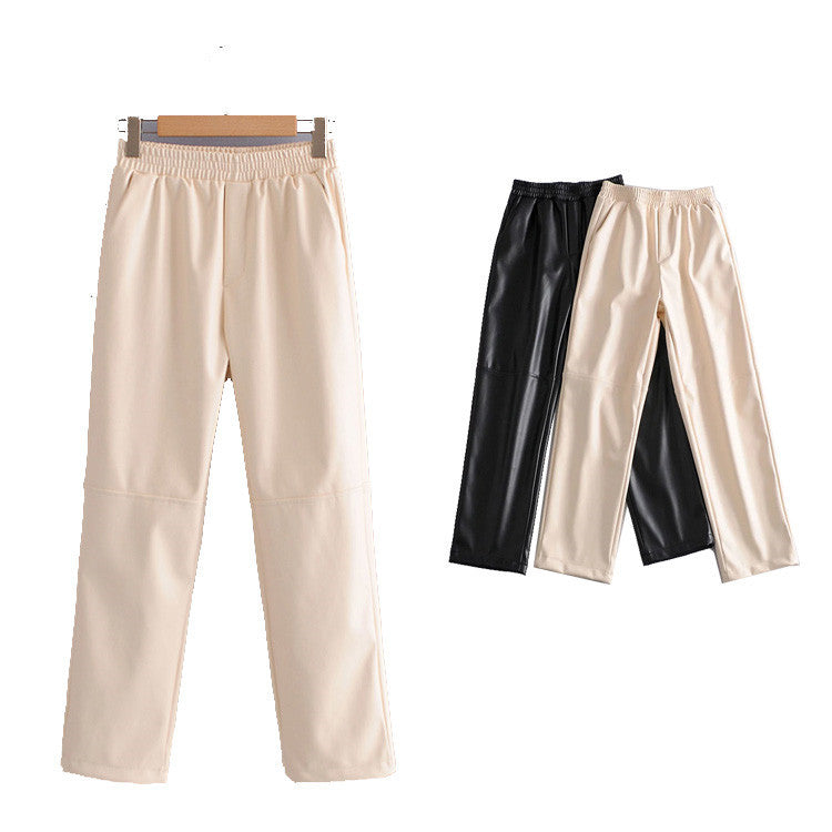 Casual Fashion All-match Solid Color Imitation Leather Pants