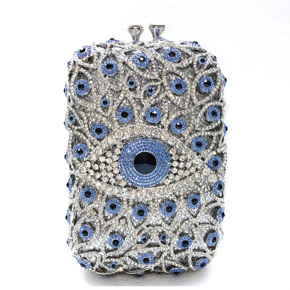 Clutch i metal med fulde rhinsten i vertikal stil