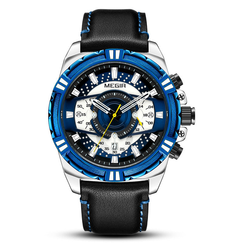 Men's sports leather quartz watch