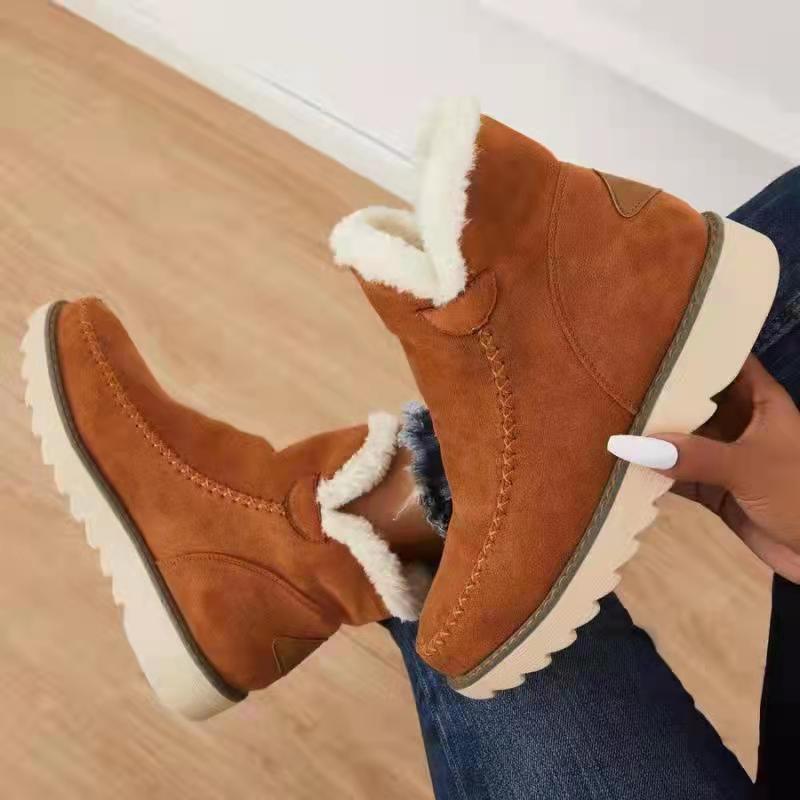 Thick Bottom Pure Color Warm Keeping Suede Snow Boots Women's Retro Cotton Boots