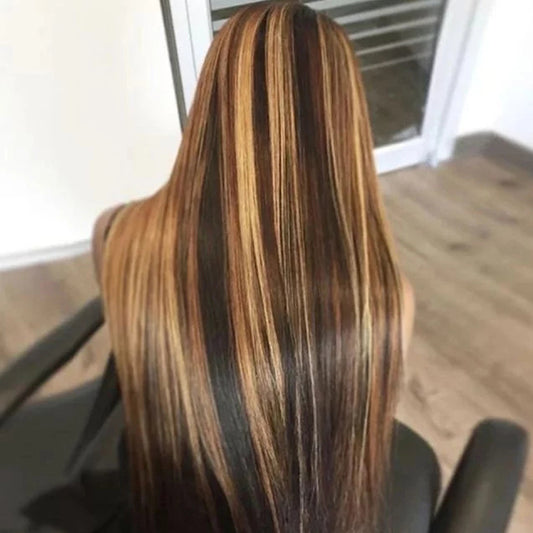 Straight Highlight Lace Front Wig Mid-Section Dyeing Gradient