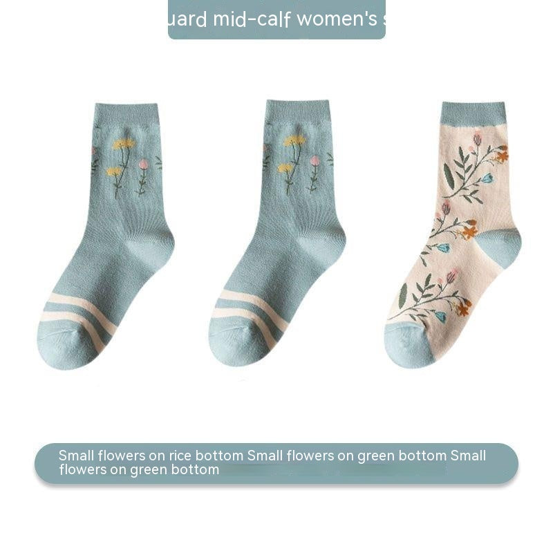 Women's Versatile Leisure Pure Cotton Mid-calf Length Socks Sweat Absorbing And Deodorant