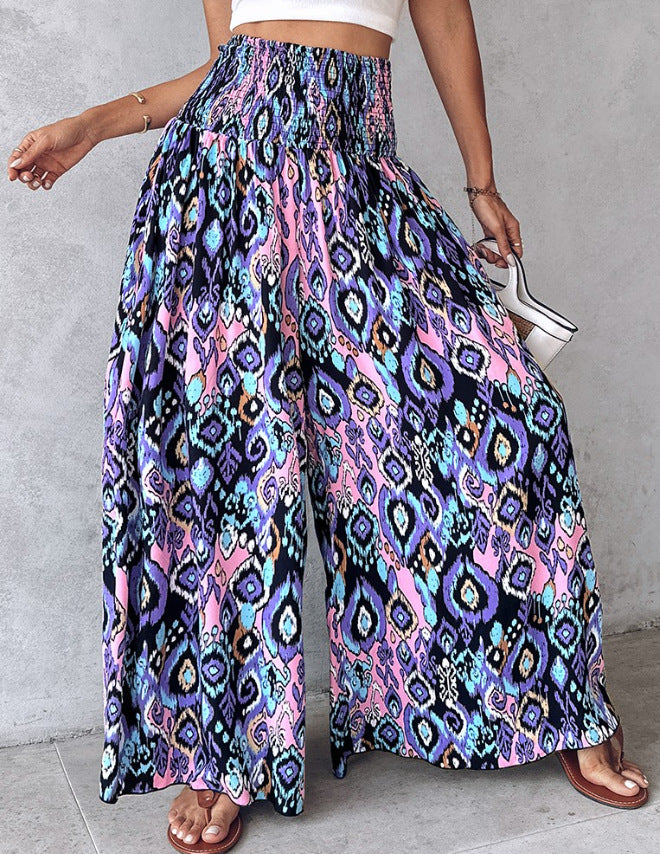 Women's Retro Floral Printed Waist-controlled Wide-leg Pants
