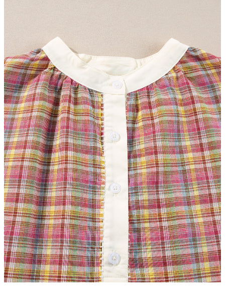 Colorblock Plaid Patchwork Henley Blouse