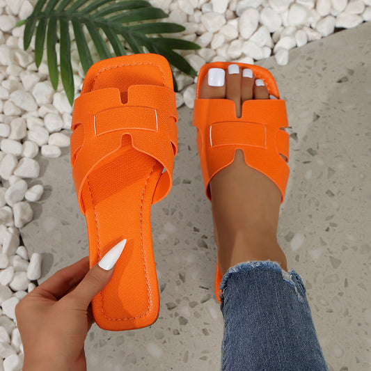 Solid Color Lightweight Flat Slippers Women's Outdoor Beach Sandals