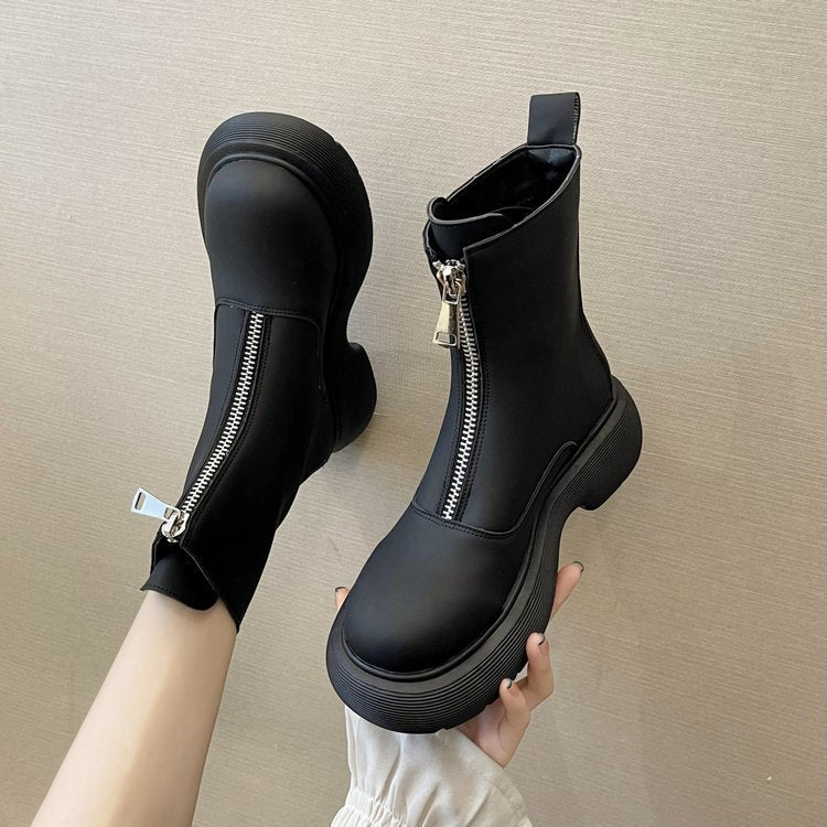 British Style Spring And Autumn Elephant Gray Thick-soled Thin Boots