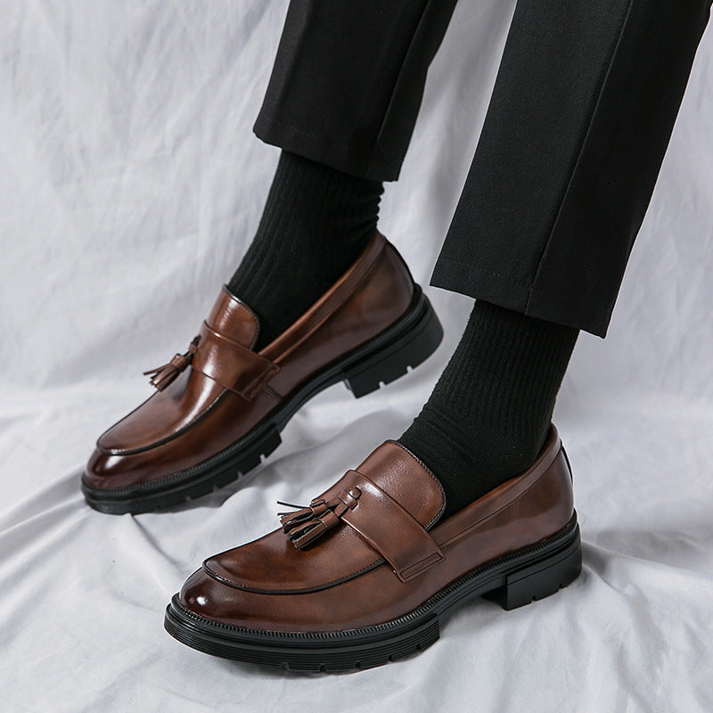 Brogue Business Casual Lædersko til Mænd Komfortable Åndbare Tassel Slip-on Loafers til Mænd