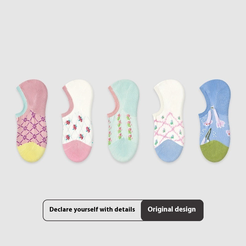 Thin Breathable Retro Color Matching Sweat Absorbing And Deodorant Ankle Socks