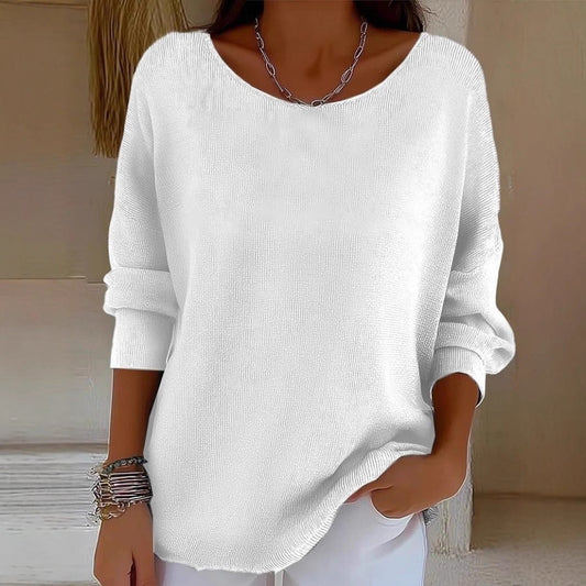 Dame Langærmet Pullover med Rund Hals