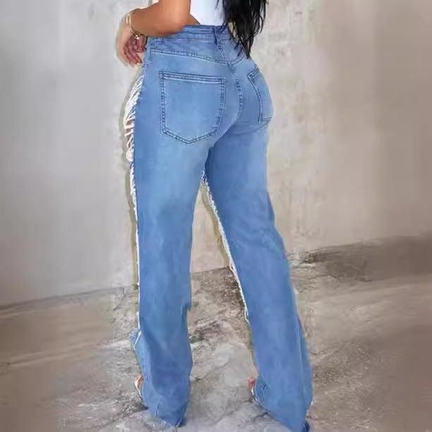 Kvinders kreative afslappede perlekædejeans