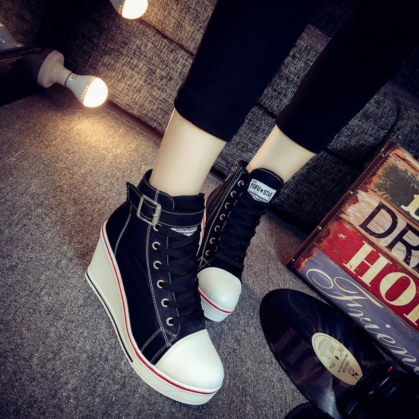 Women's New Side Zipper Wedges Canvas Shoes