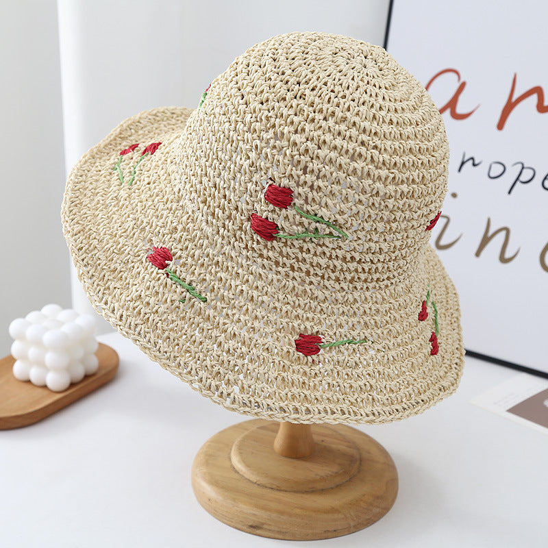 Wavy Brim Straw Fisherman Knitted Hat