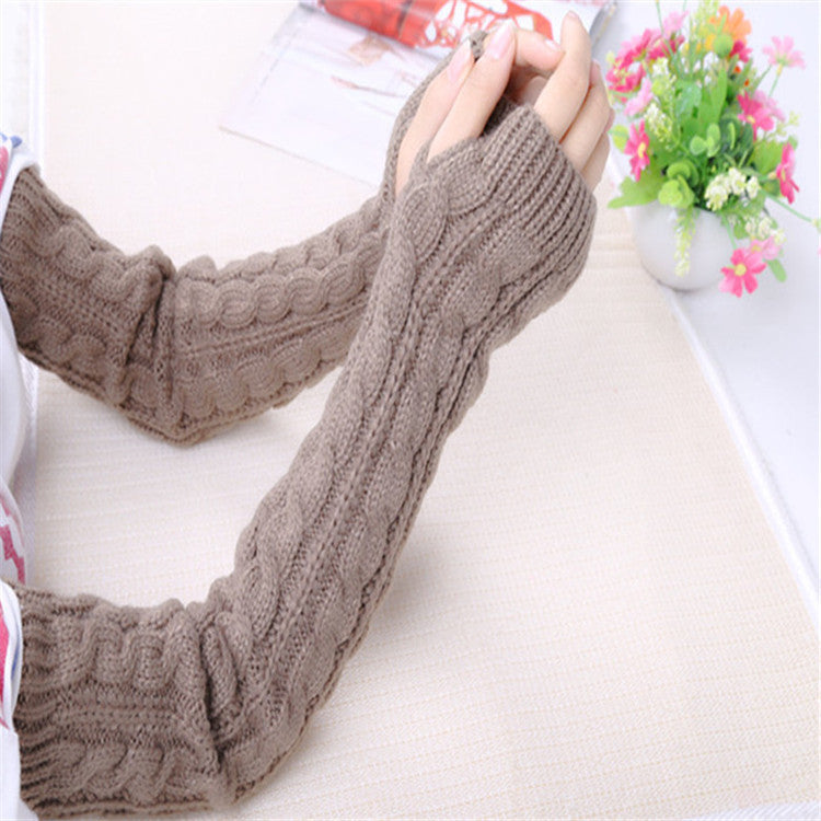 Women's Warm Solid Color Twist Long Half Finger Elastic Sleeves