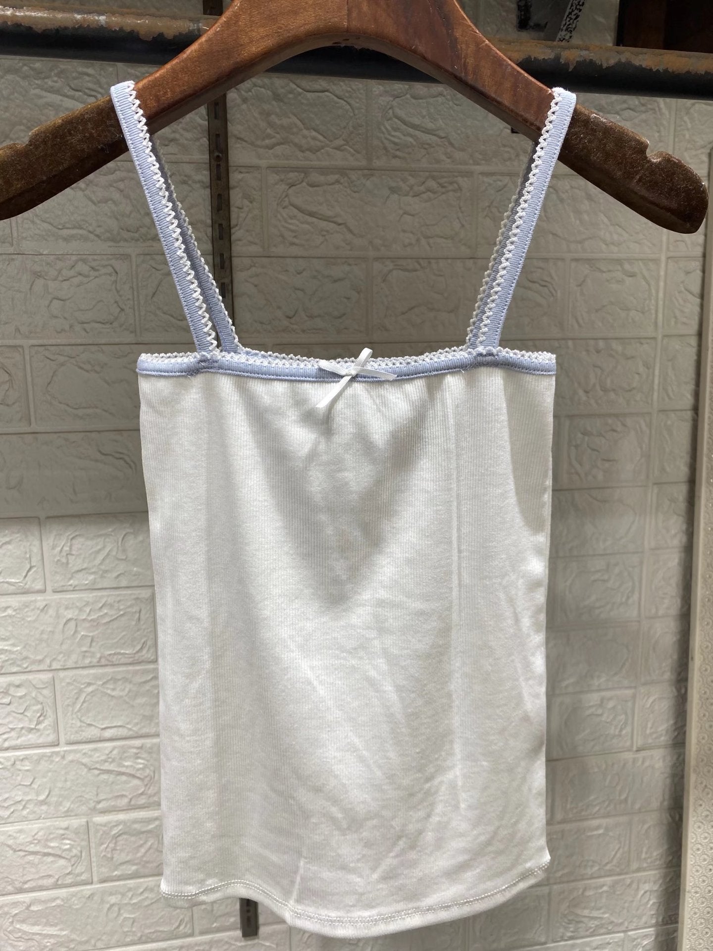 Lace Bow Square Neck Strap Tank Top