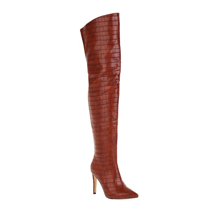 Pointed back zip high-top over-the-knee boots
