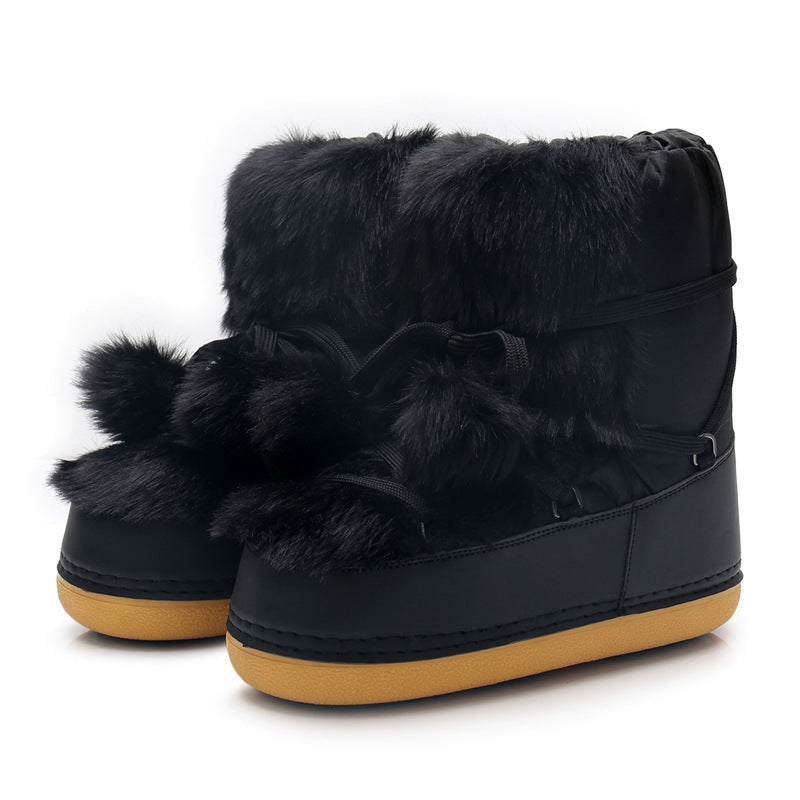 Full Wool Ball Snow Boots Women's Wool Anti-skid