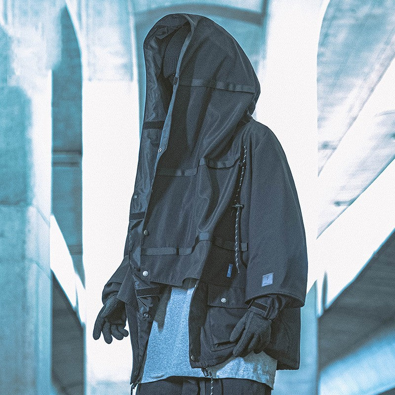Autumn And Winter Personality Color Blocking Retro Hooded Jacket Men