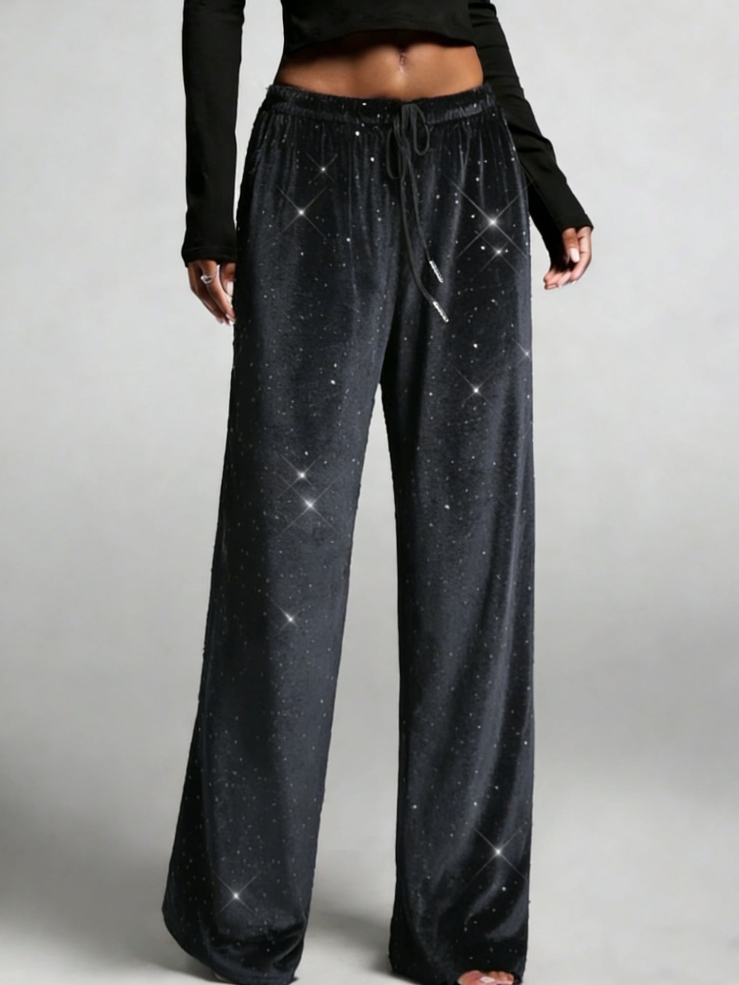 Fashionable Sequined Drawstring Slimming Stretch Pants From Europe And The US