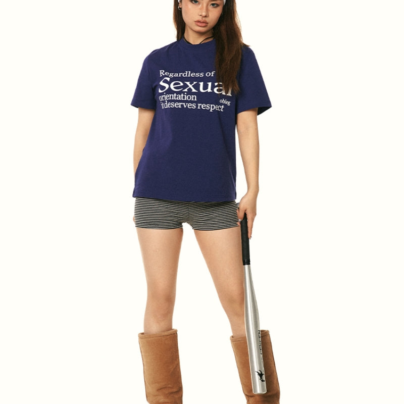 Slim-fit Letter-printing Shoulder Simple Short Sleeve