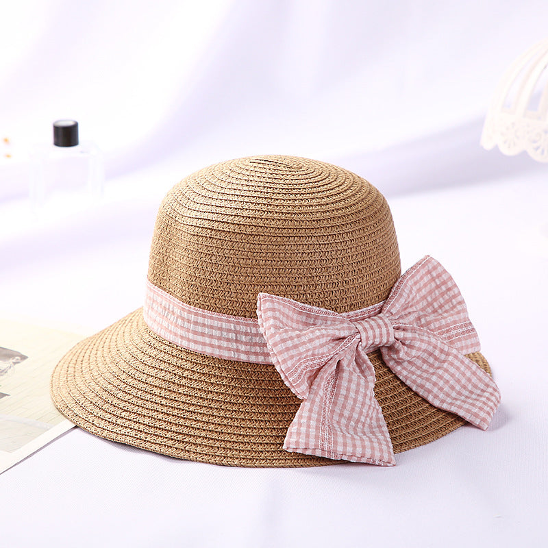 New Girls Big Bow Sun-proof Straw Hat Bag Set