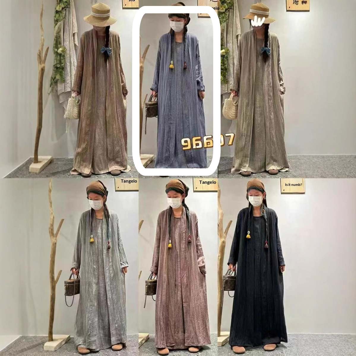 Solid-color Pleated Linen Vest Dress Long Coat Two-piece Set