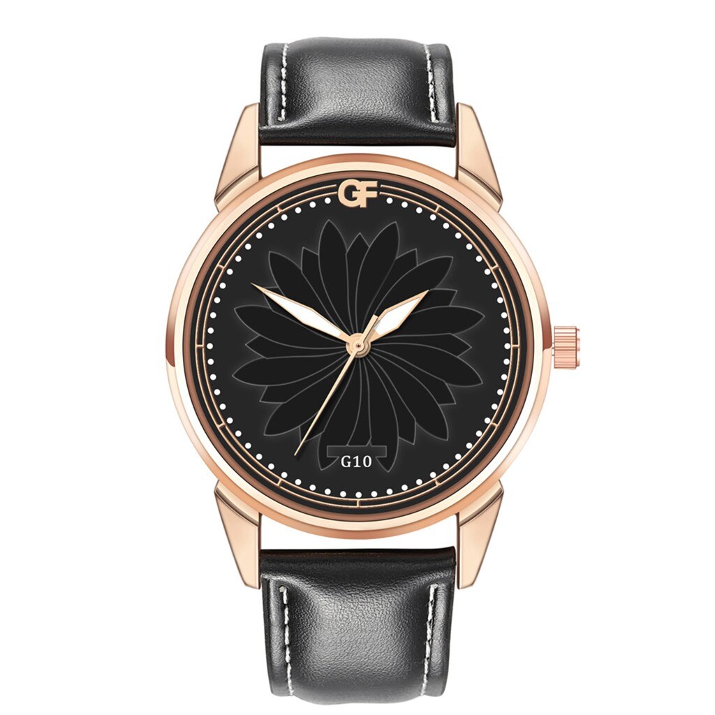 GF stainless steel leather quartz watch