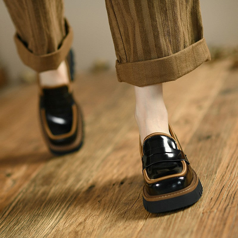 Women's Fashion New Square Toe Leather Shoes