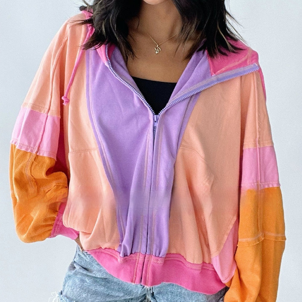 Fashion Personality Women's Colorblock Hood Jacket