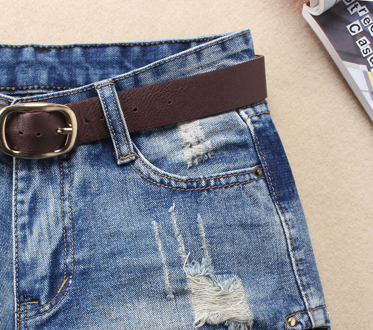 Denim Shorts Women's Korean-style Loose Mid Waist Large Size Slimming Summer Korean Ripped Jeans Hot Pants