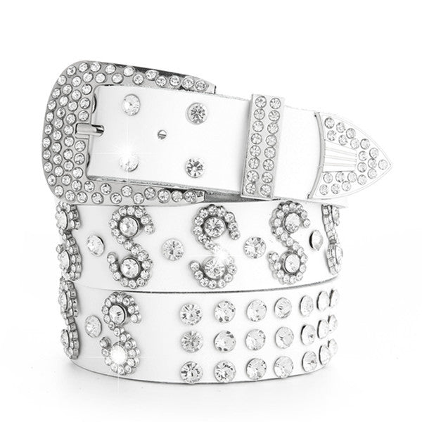 Leather Rhinestones Diamond Fashion All-match Decoration Ladies Jeans Wide Belt