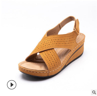 Summer New Style Hollow Casual Cross Strap Women's Wedge Sandals