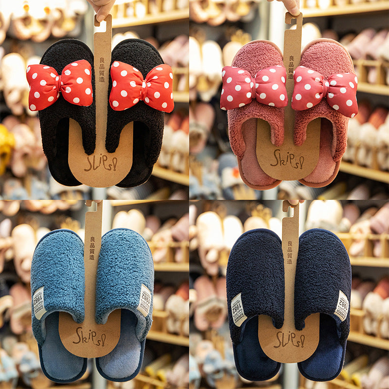Female winter Korean cute girly heart bow cotton slippers