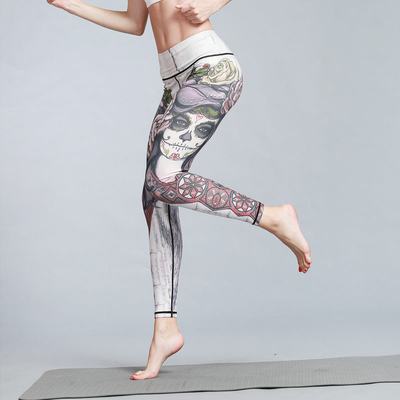 Printed elastic slim sports fitness cropped tights