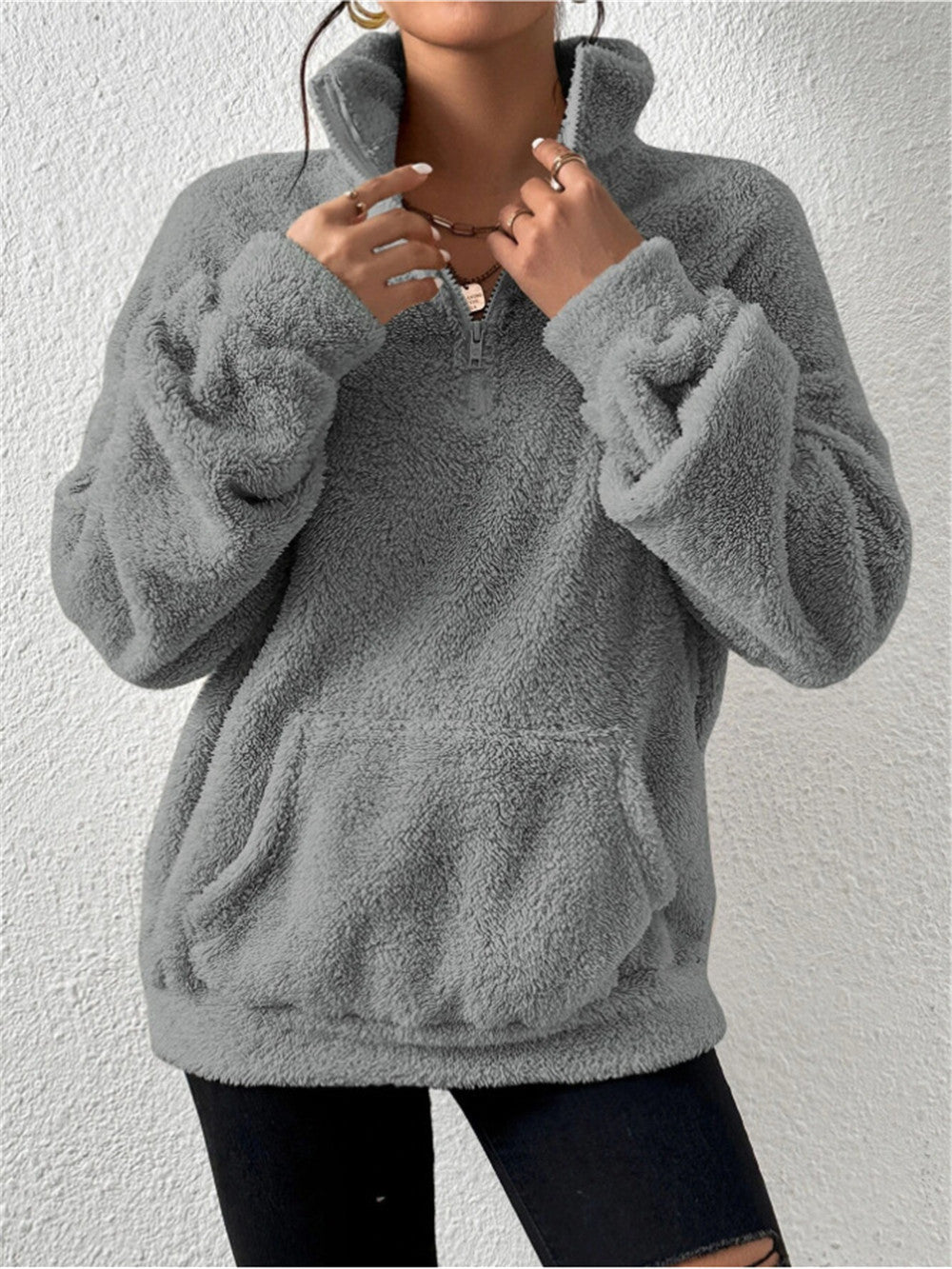 Efterår og vinter europæisk og amerikansk fløjls sweater med standkrave